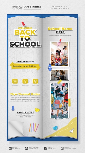 Back to school template with book concept for social media stories