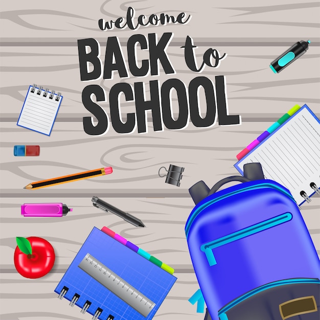 Vector back to school template on the wood