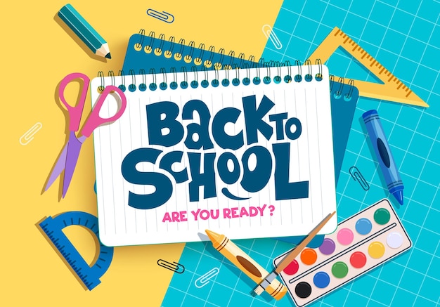 Back to school text clipart template School educational greeting in notebook paper clip art