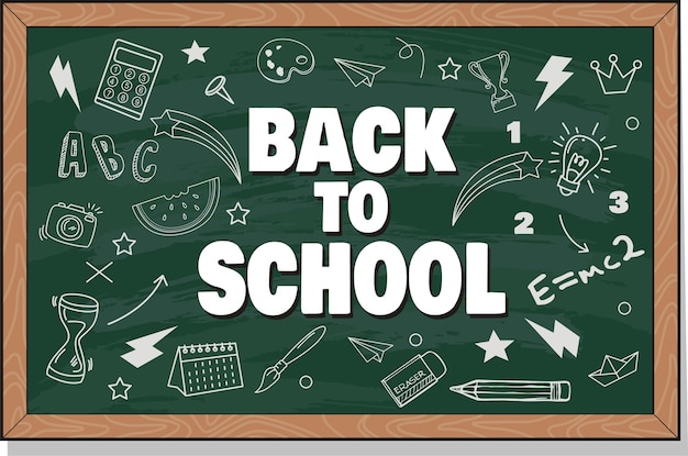 Vector back to school text drawing by chalk in  blackboard