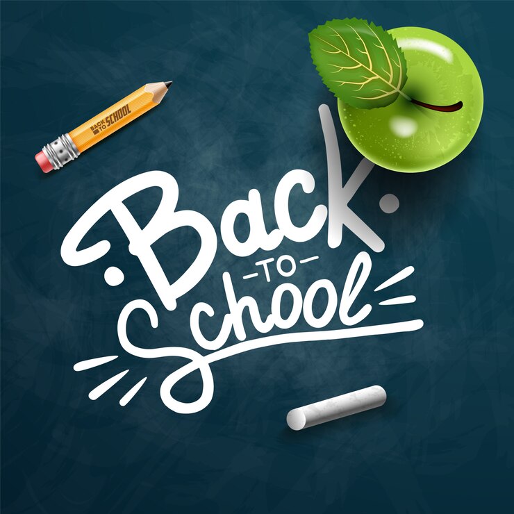Vector back to school text drawing by colorful chalk in blackboard with school items and elements. illustration banner.	