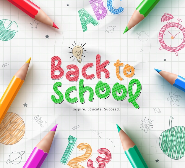 Vector back to school text vector template design school back greeting in grid paper space with color