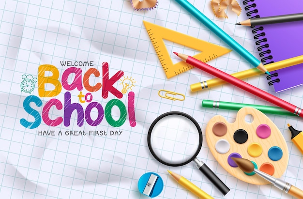 Back to school text vector template design Welcome back to school greeting in paper space