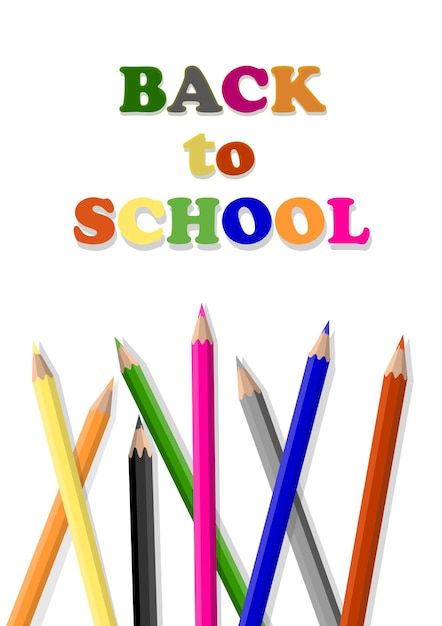 Back to school text with color pencils isolated on white background