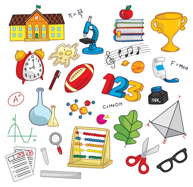 Vector back to school themed doodle isolated on white background