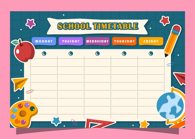 back to school time table template with flat design vector