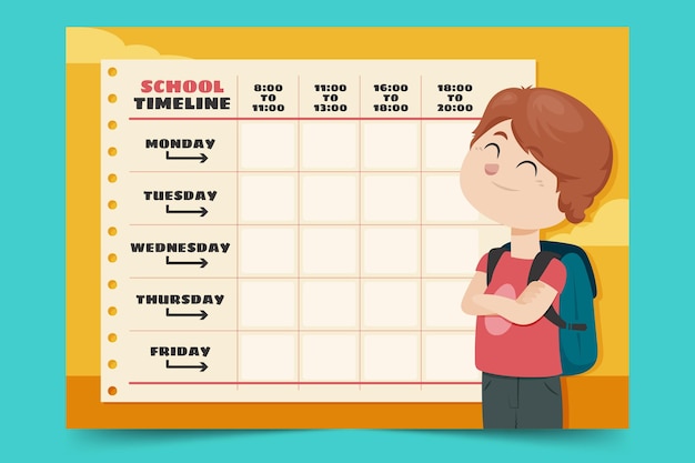 Back to school timetable in flat design