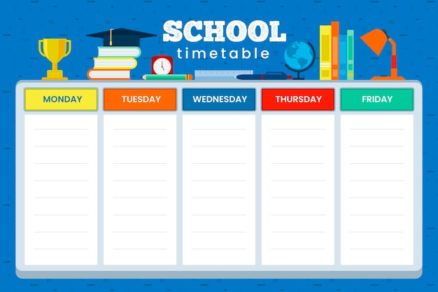 Vector back to school timetable flat design