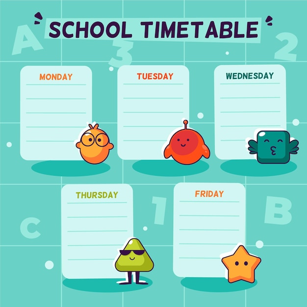 Vector back to school timetable in flat design