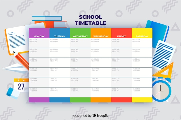 Vector back to school timetable template