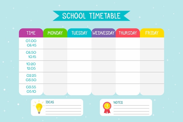 Vector back to school timetable template