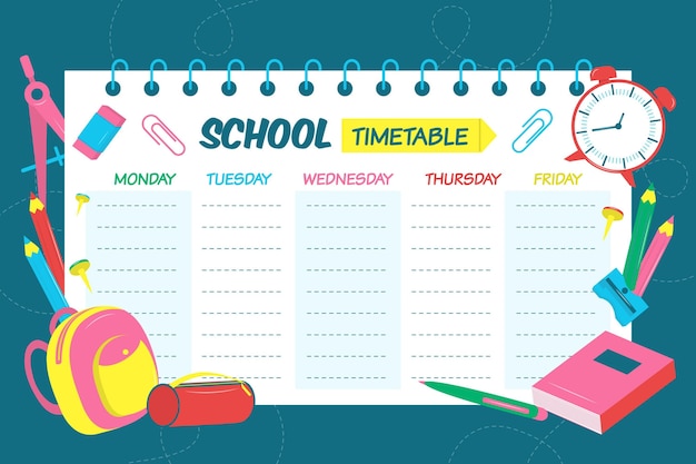 Vector back to school timetable  template