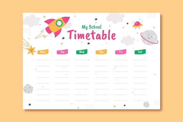 Vector back to school timetable template