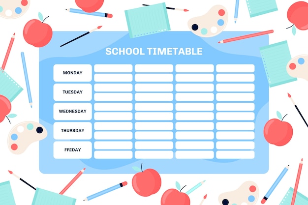 Vector back to school timetable template