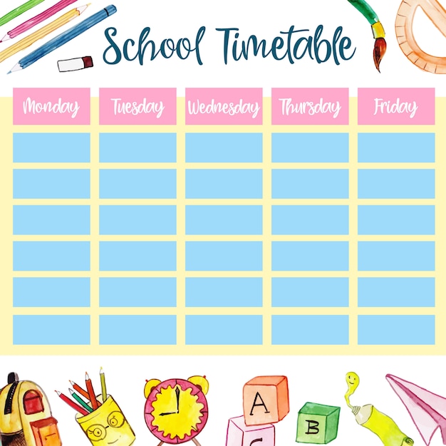 Vector back to school timetable