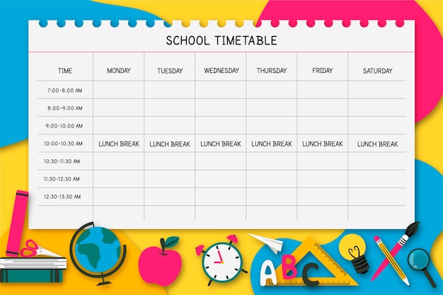 Vector back to school timetable