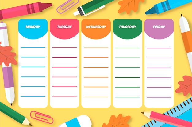 Vector back to school timetable