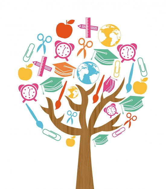 Back to school tree design over white background