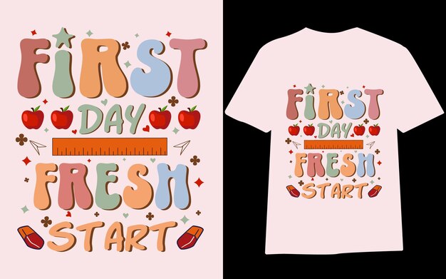 バック・トゥ・スクール・Tシャツ・デザイン 学校での最初の日 学校のTシャツデザインの100日