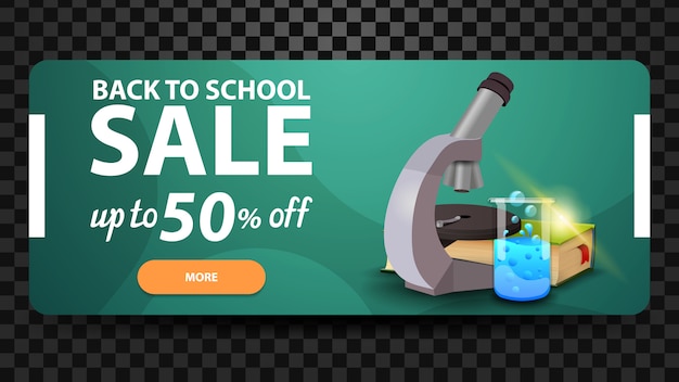 Vector back to school, up to 50% off, discount web banner for your website