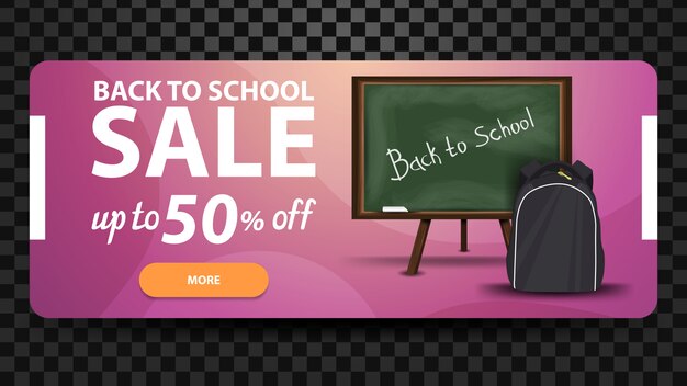 Vector back to school, up to 50% off, discount web banner for your website