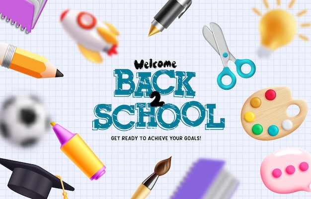 Back to school vector background Back to school text with educational element in grid paper