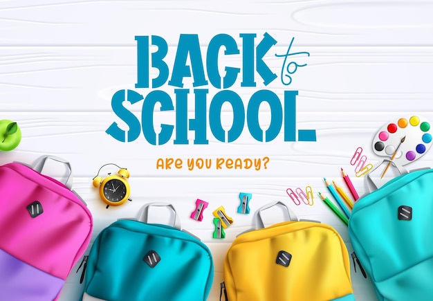 학교 벡터 배경 디자인으로 돌아가기 다채로운 배낭 가방이 있는 학교 텍스트로 돌아가기