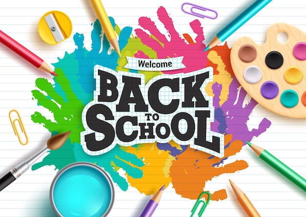 Back to school vector background design Welcome back to school greeting text in colorful hand print