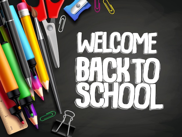 Back to school vector background template design with colorful elements like school supplies