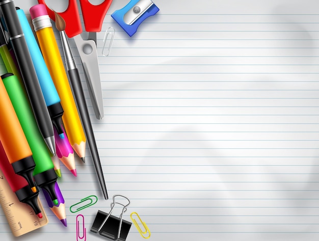 Vector back to school vector background template with education elements school supplies