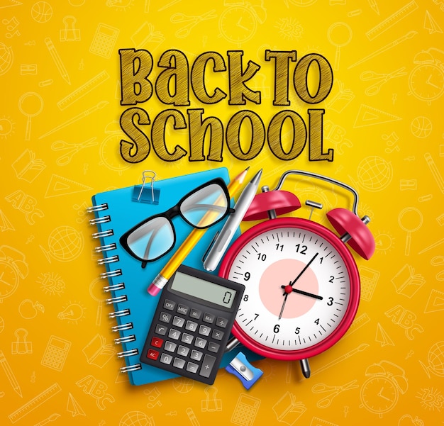 Back to school vector banner design back to school text and school items and elements