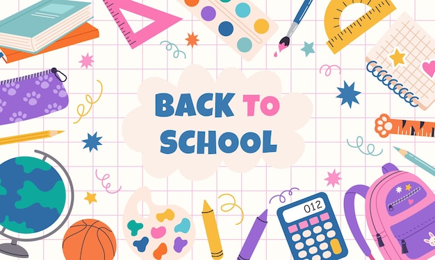 Back to school vector banner template Vector background with cute school supplies