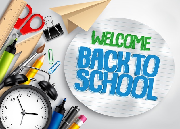 Back to school vector banner with school supplies colorful education elements