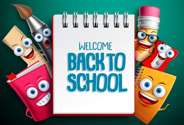 Vector back to school vector characters background template with white empty space for educational text