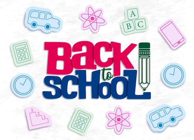 Back to school vector concept design Back to school text with paper cut educational items