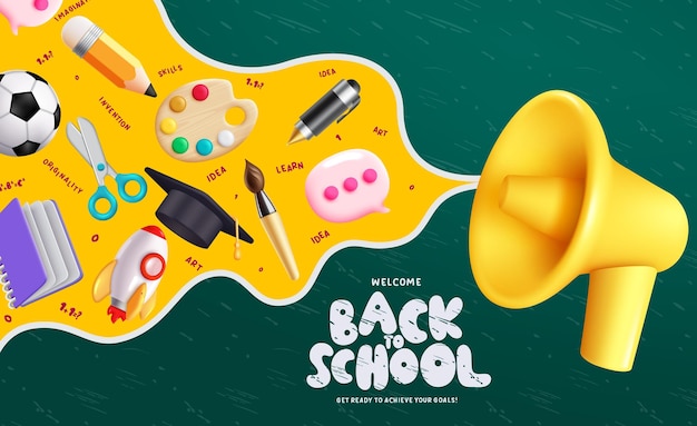 Back to school vector concept design welcome back to school greeting text with megaphone device