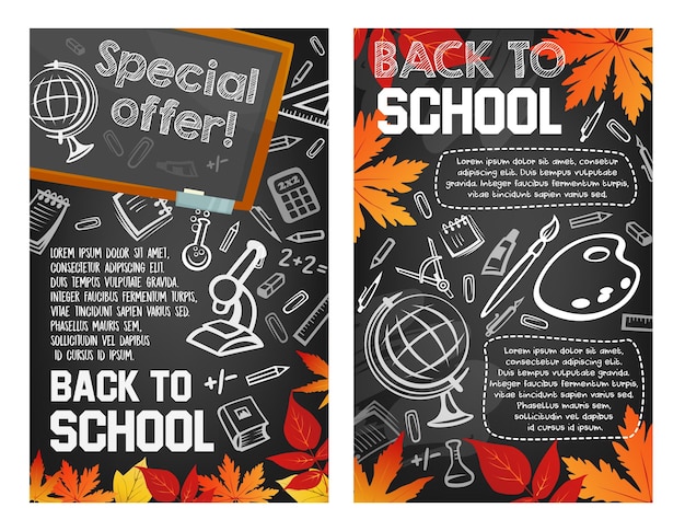 Poster di offerta promozionale di vendita di vettore di ritorno a scuola