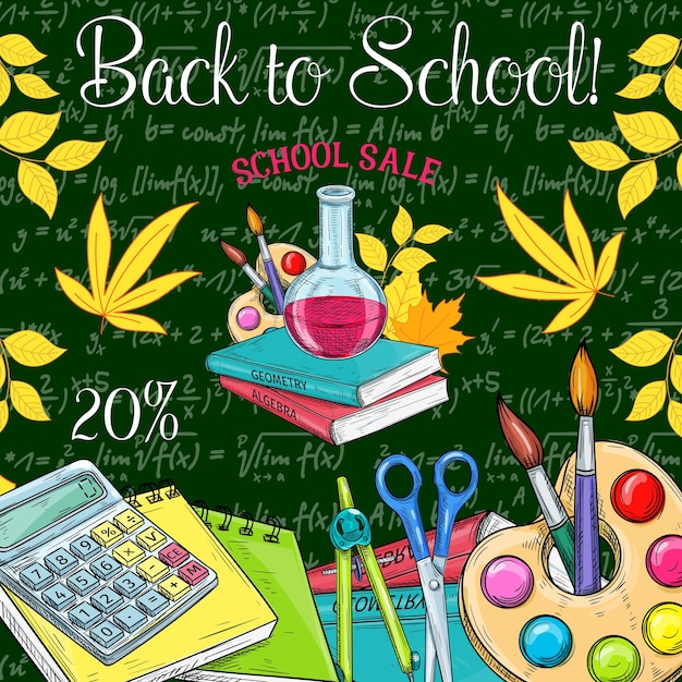 Back to School vector sale promo sketch poster