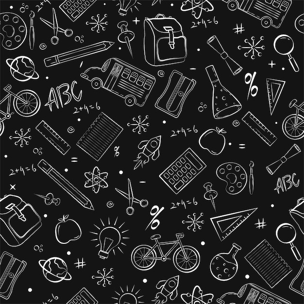 Back to school vector seamless black and white pattern for multipurpose use in your project