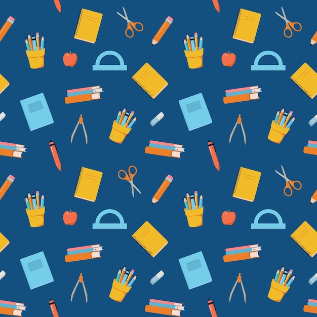 Back to school vector seamless pattern background with stationery