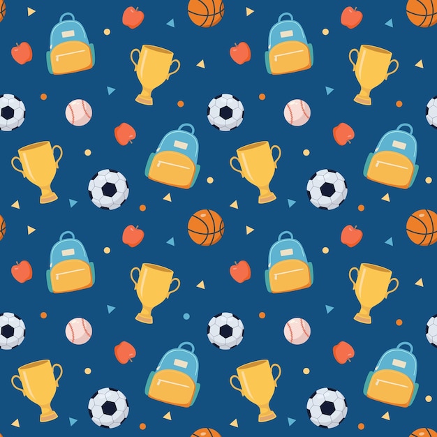 Back to school vector seamless pattern Football basketball baseball background Sport avard