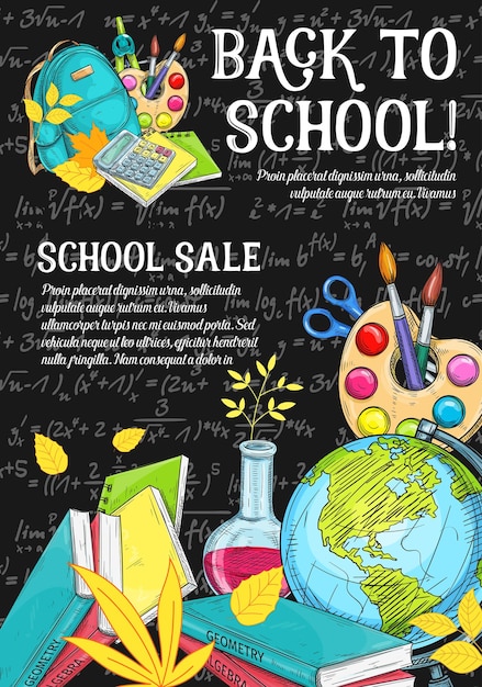 Vector back to school vector stationery sale sketch