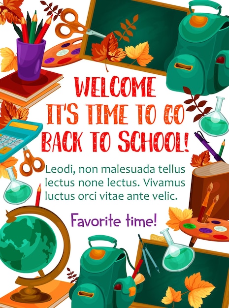 Back to school vector stationery study poster