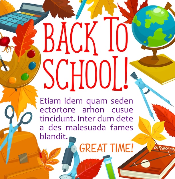 Vector back to school vector study stationery poster