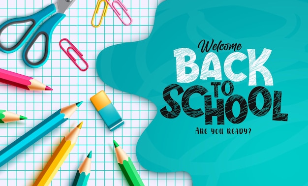 Back to school vector template design Back to school text in abstract space with color pencil