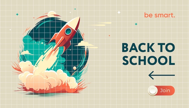 Back to school web template with a flying rocket vector image