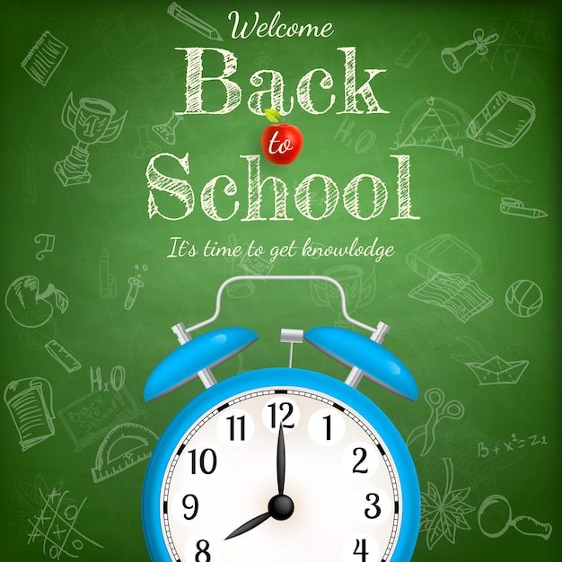 Vector back to school with alarm clock.