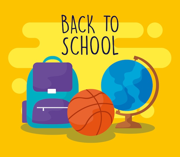 Vector back to school with bagschool and set supplies