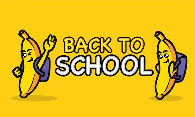 Back to school with banana banner mascot design template