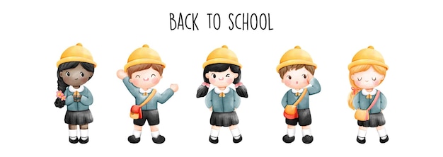 Vector back to school with boy and girl in school uniform vector illustration